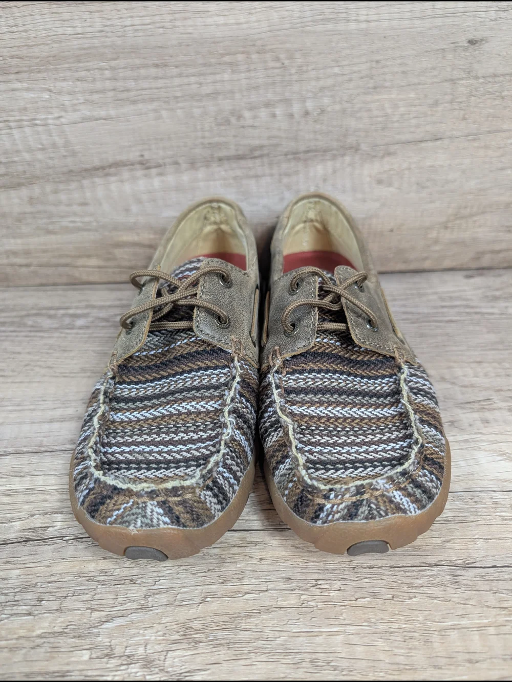 TWISTED X Boots Moc Loafers Womens Size 7 M Brown Woven Toe Lace Up Boat Shoes